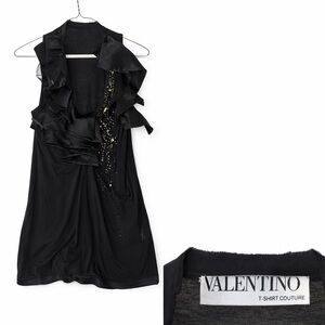 Vintage Valentino Gem Black Ruffled Sleeveless Top